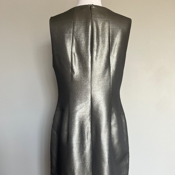HUGO BOSS Dajena1 Silver Shimmer Cocktail Silk Sheath Pencil Sleeveles Dress - Picture 11 of 15